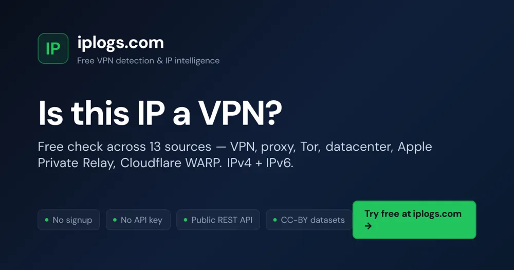 IPLogs free VPN, proxy and Tor IP checker
