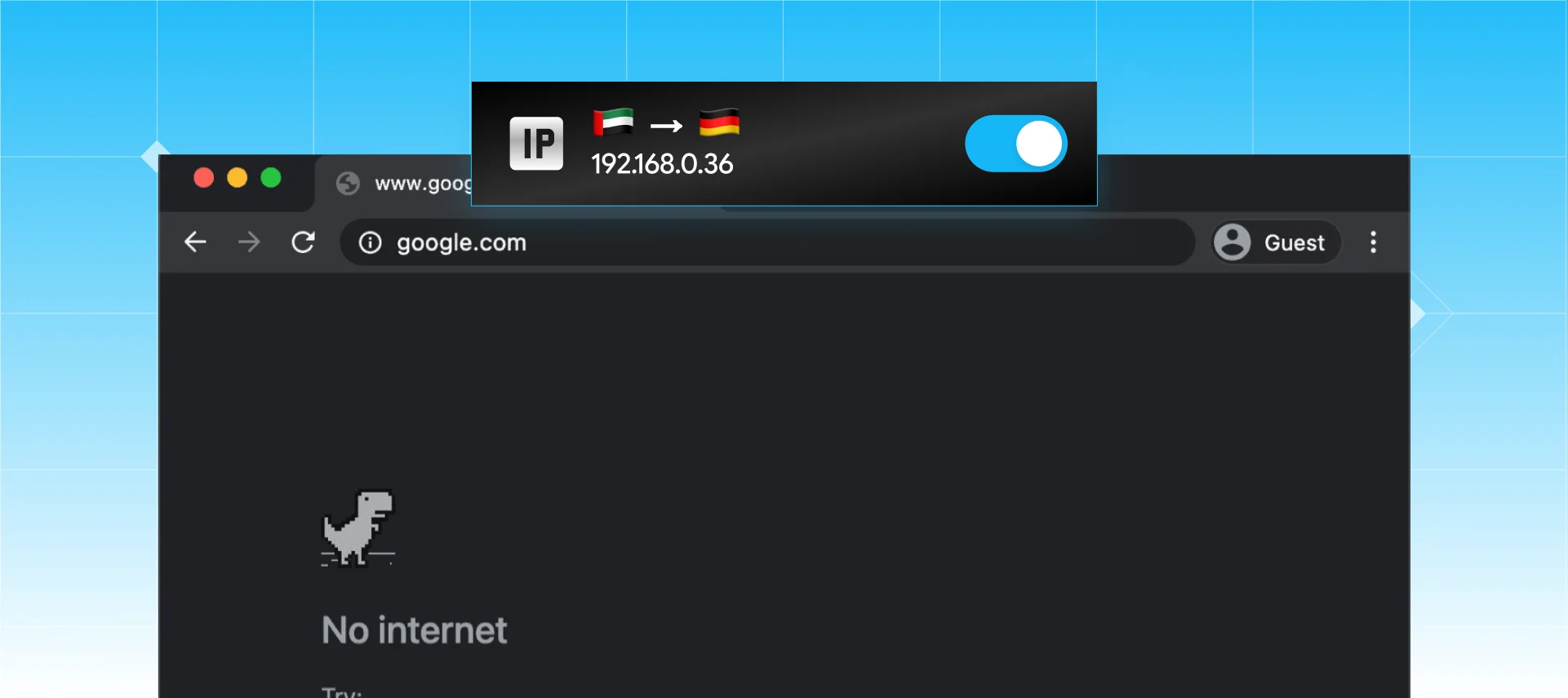 Kill switch cutting internet access so the real IP stays hidden